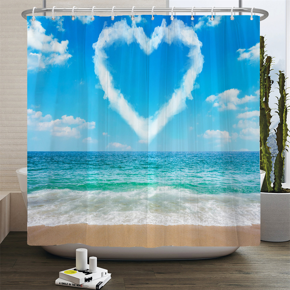 3d Beach Scenery Shower Curtains Sea Ocean Mediterranean Bathroom Curtain Waterproof Cloth Decoration Customs Bath Curtain