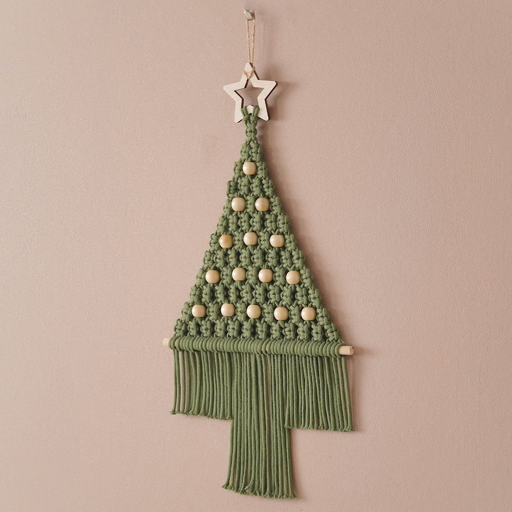 Macrame Christmas Tree Tapestry Christmas Ornament Handmade Macrame Wall Hanging Woven Tassel Boho Home Decoration Room Decor