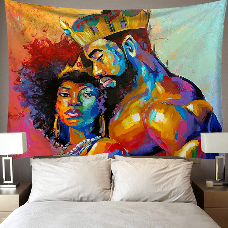 African Black Art Tapestry American Woman Queen Red Wine Meditation Girl Wall Hanging Tapestries