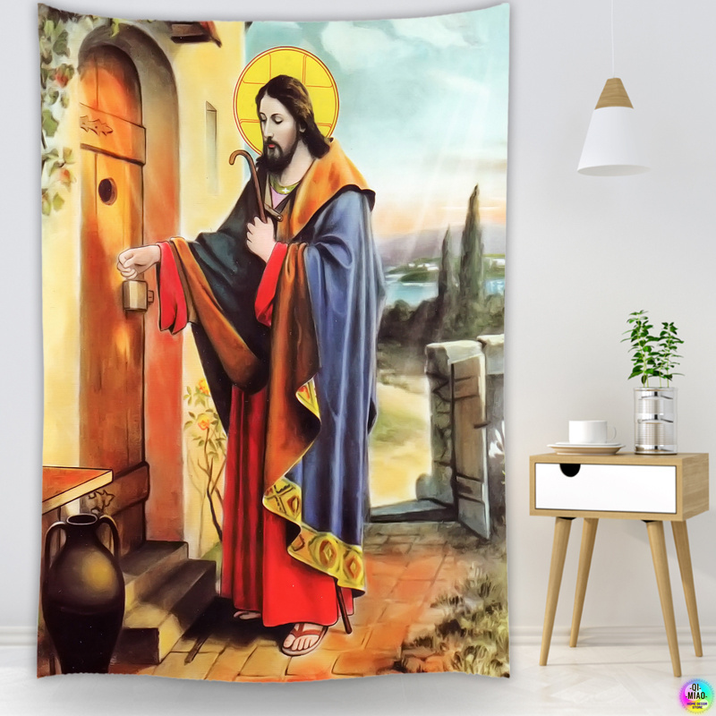 Custom Jesus Christ Knocking The Door Tapestry Christmas Wall Decor Christian Believers Wise Men Wall Hanging Easter Home Decor