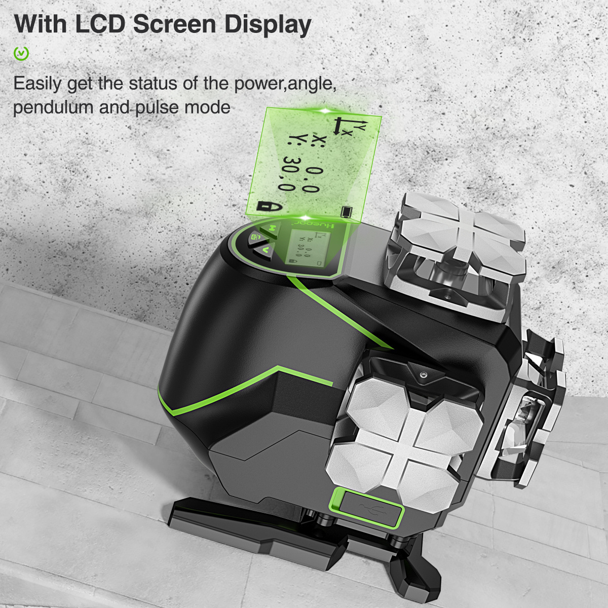 Huepar S04CG 4D Rotary Laser Level Cross Line 360 Digital Green Laser Automatic Self Leveling