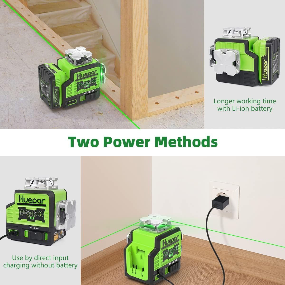 Huepar P03CG Rotating Laser Level Equipment 3x360 12  Light Cross Line Self Leveling Green Strong Verde