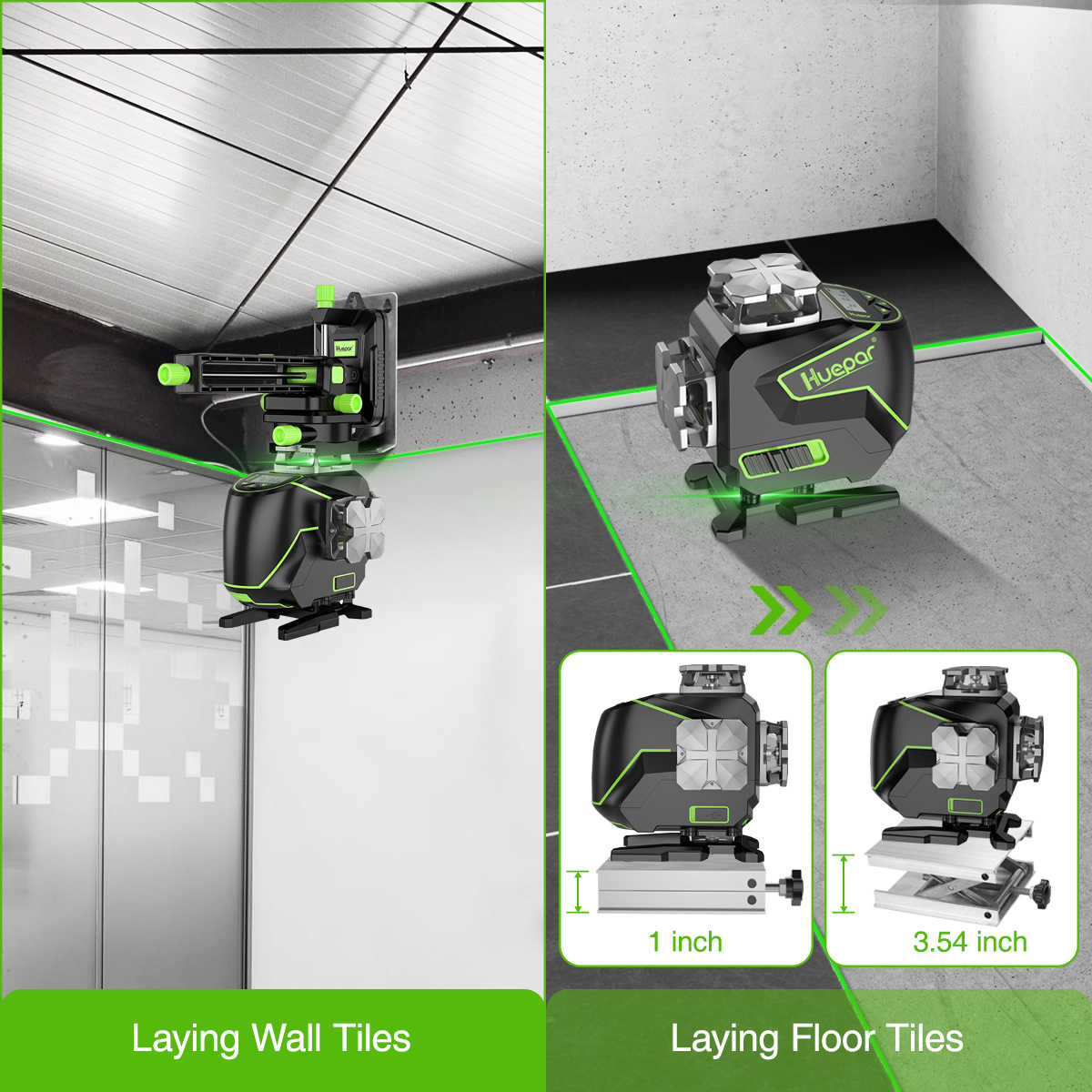 Huepar S04CG 4D Rotary Laser Level Cross Line 360 Digital Green Laser Automatic Self Leveling