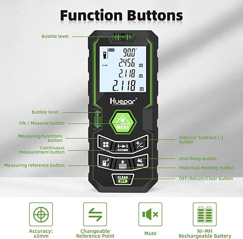 Huepar X6-LM100 Laser Meter Digital 100M Distance Power Long Range Industrial