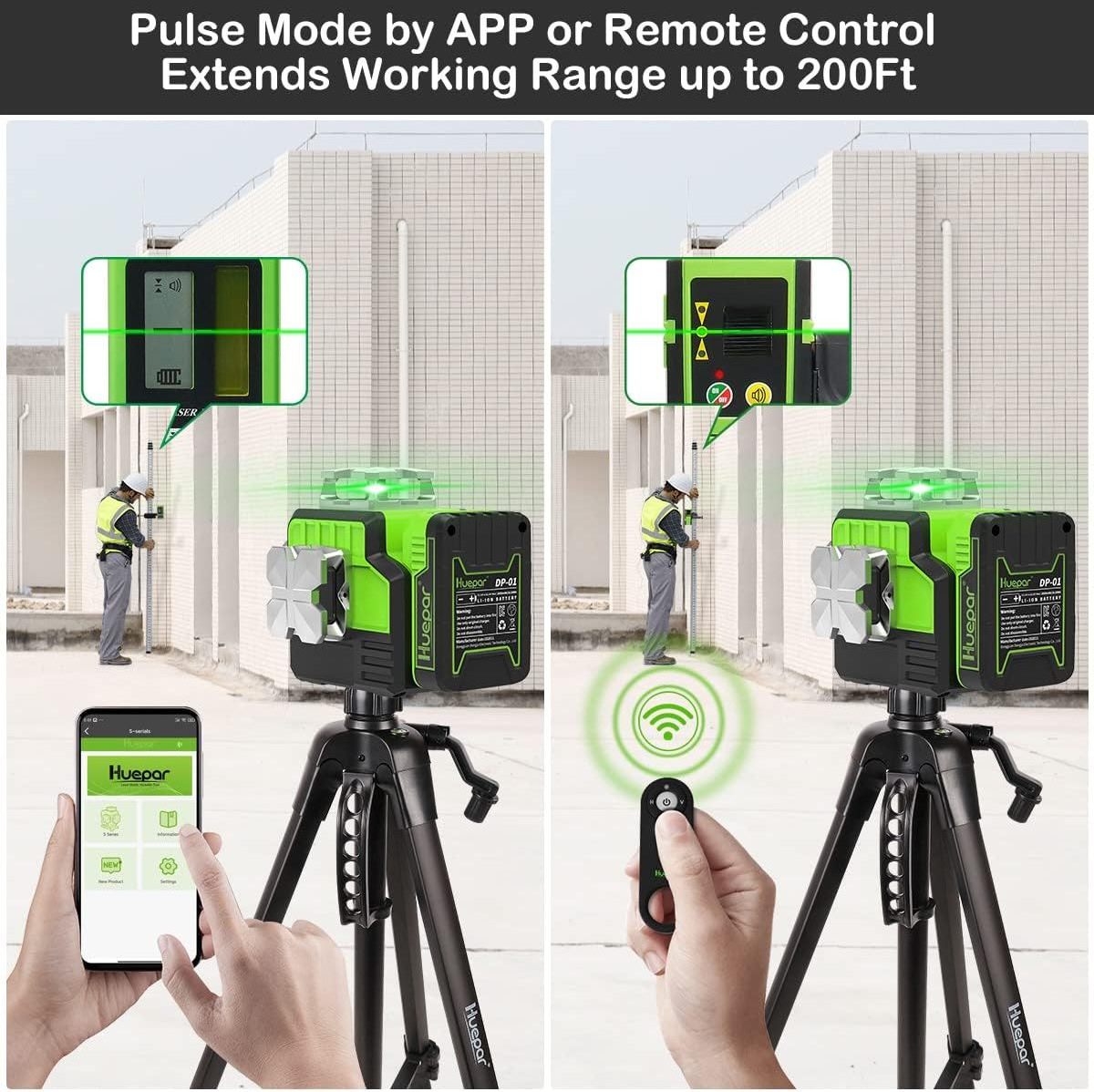 Huepar P03CG Rotating Laser Level Equipment 3x360 12  Light Cross Line Self Leveling Green Strong Verde