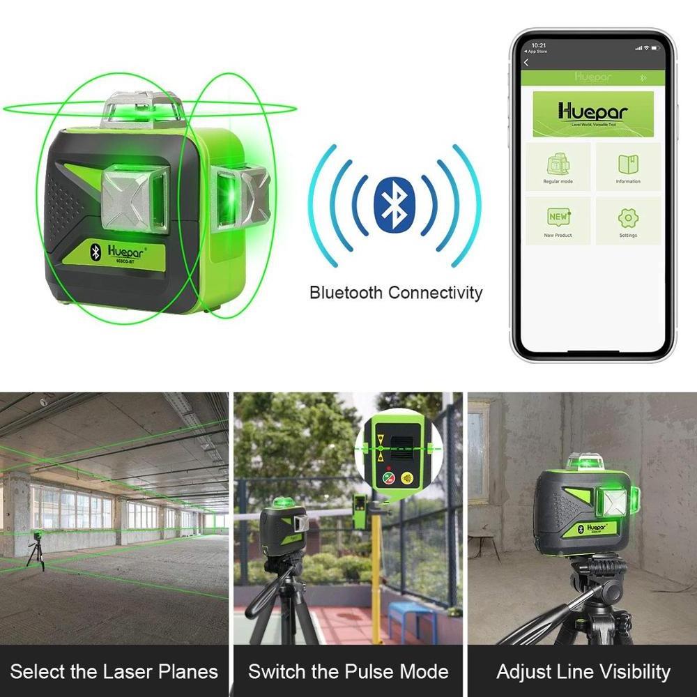 HUEPAR Self-leveling Laser 603CG BT ,Cross Line BT Connectivity Green Line Laser Level 3D Laser Level