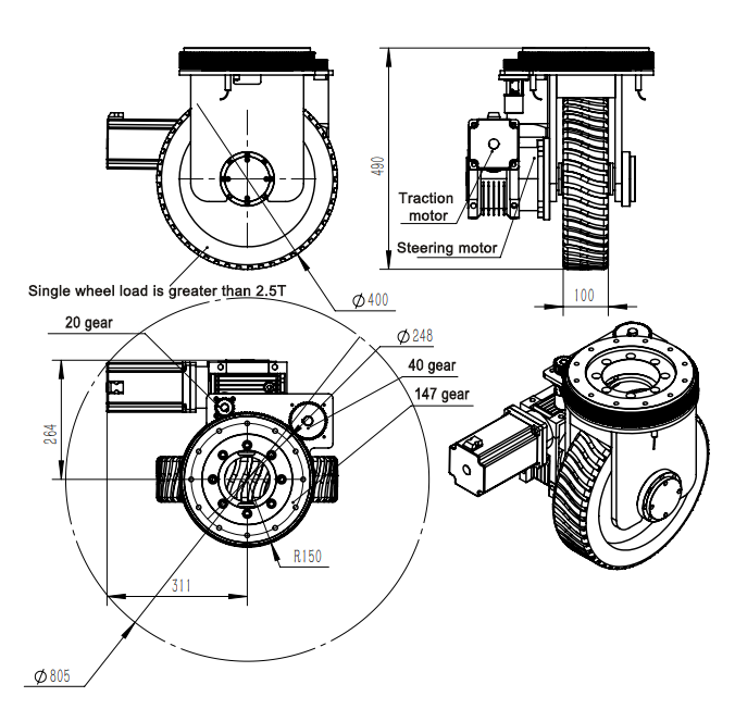 AGV medium steering Drive Wheel ZL-490 handling equipment parts wheelbarrow crane forks elevator bucket ball transfer unit linde