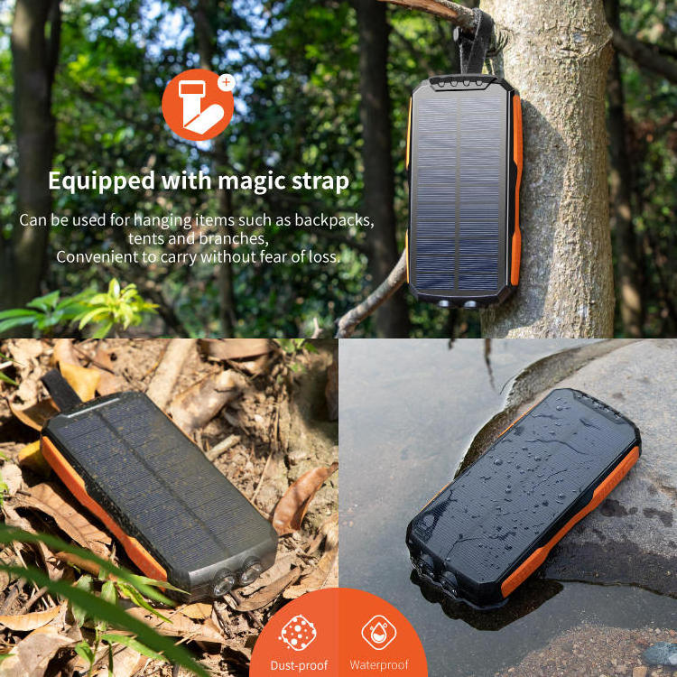 Rugged qi universal portable energy with led light 25000 mah solar power bank 20000mah wireless charger solar power bank