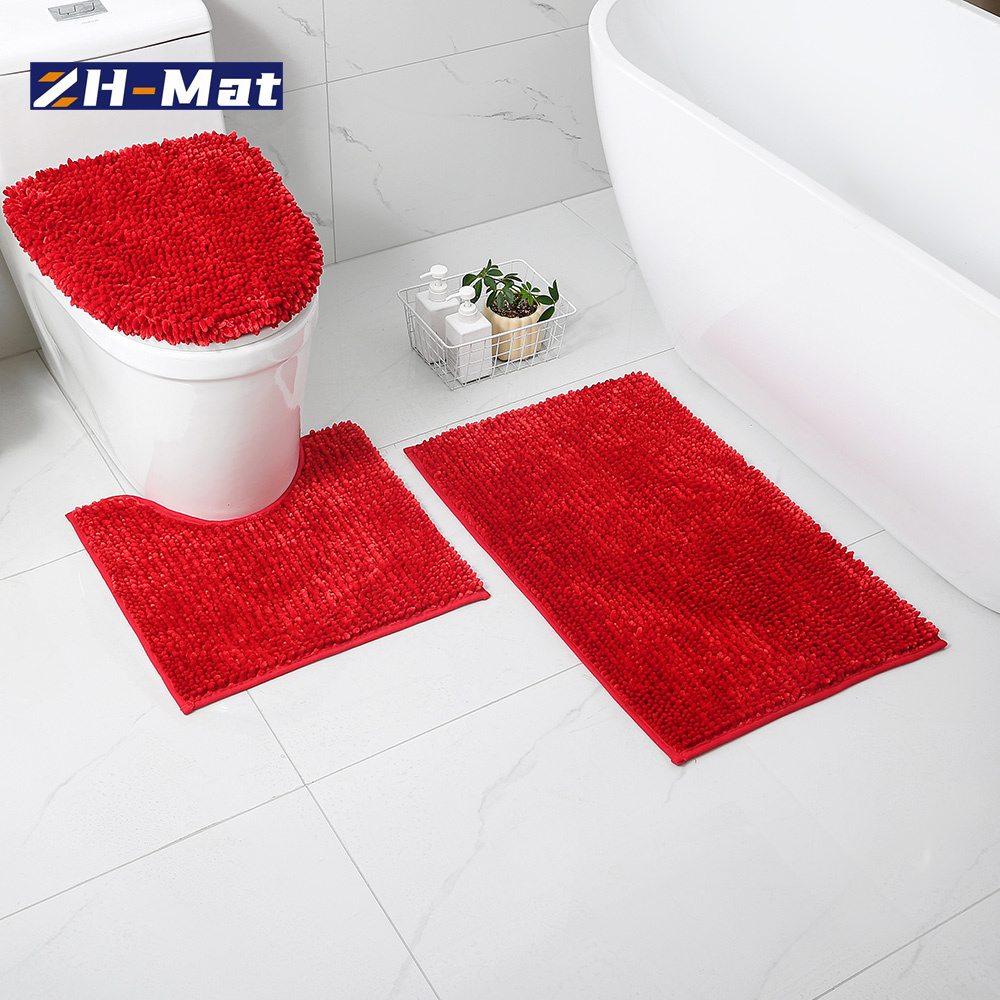 Chenille Bath Mat Anti-Slip Modern Microfiber Absorbent PVC Backing Bathroom Carpet Baby Pet Skin ECO Friendly Shower Shaggy Rug