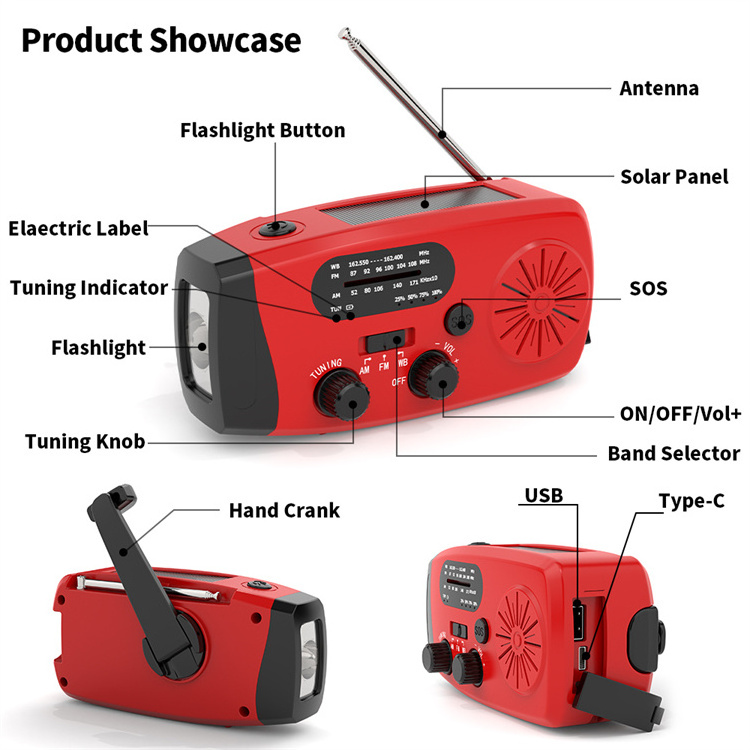 MEDING New Factory SOS Warning Solar Emergency Weather Radio Crank Generator