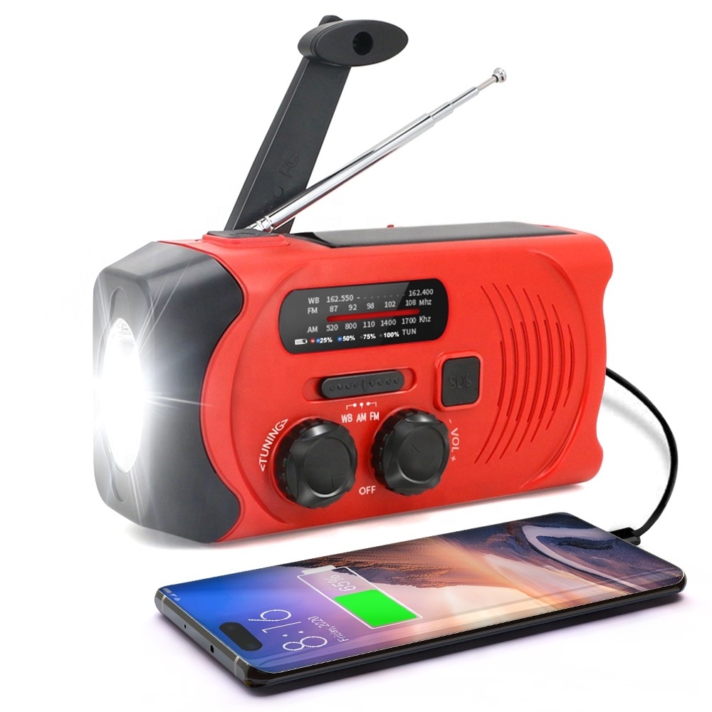 MEDING emergency survival hand crank dynamo solar power radio led flashlight