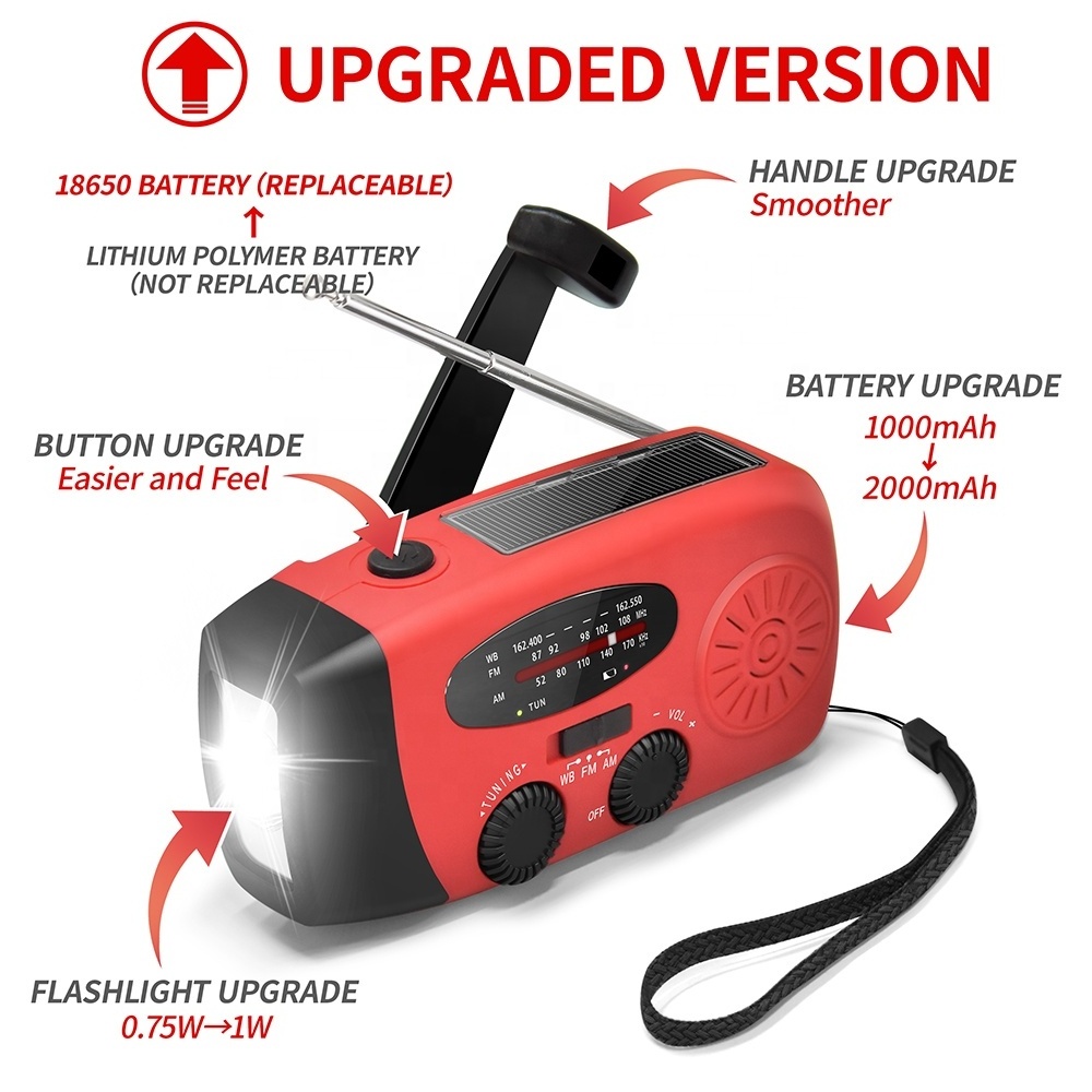 MEDING Portable Solar Radio Power Bank 2000Mah Emergency Hand Crank Generator