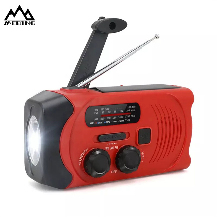 MEDING emergency survival hand crank dynamo solar power radio led flashlight