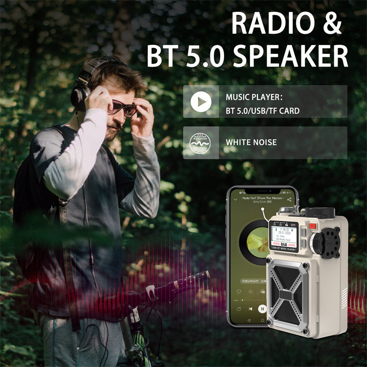 Small Disaster Hand Charger 4000mAh Crank Pocket Speaker DAB Digital Radio with Solar Panel