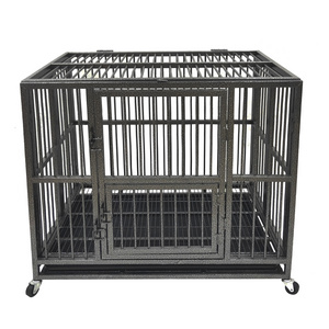 37" Metal Large Strong Heavy Duty Rolling Wholesale Pet Kennel Dog Cages Crates With Removable Tray for Indoor Outdoor