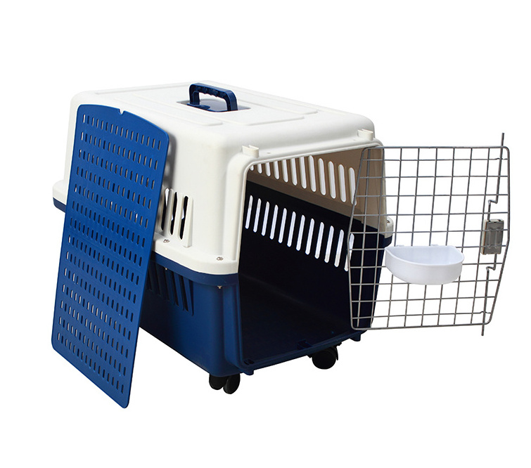 Zunhua Meihua Pet Supplies Plastic Kennels Rolling Plastic Airline Approved Wire Door Travel Dog Carrier