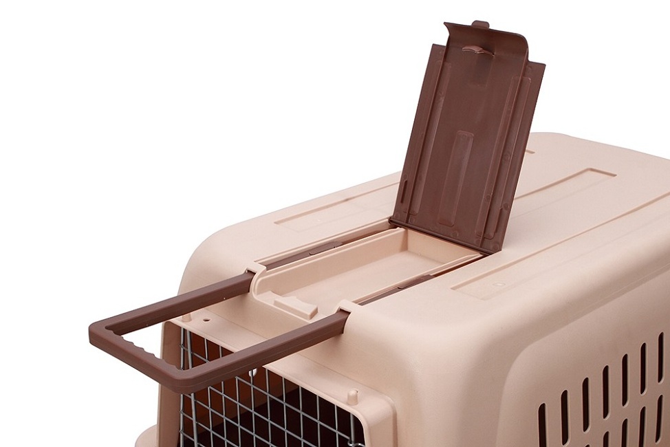 Rolling Plastic Airline Approved Wire Door plastic pet carrier double cat carrier on wheels