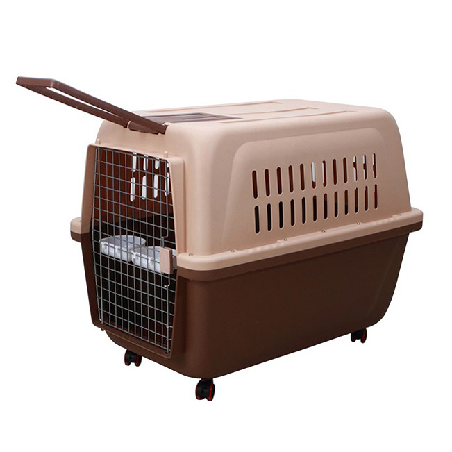 Rolling Plastic Airline Approved Wire Door plastic pet carrier double cat carrier on wheels