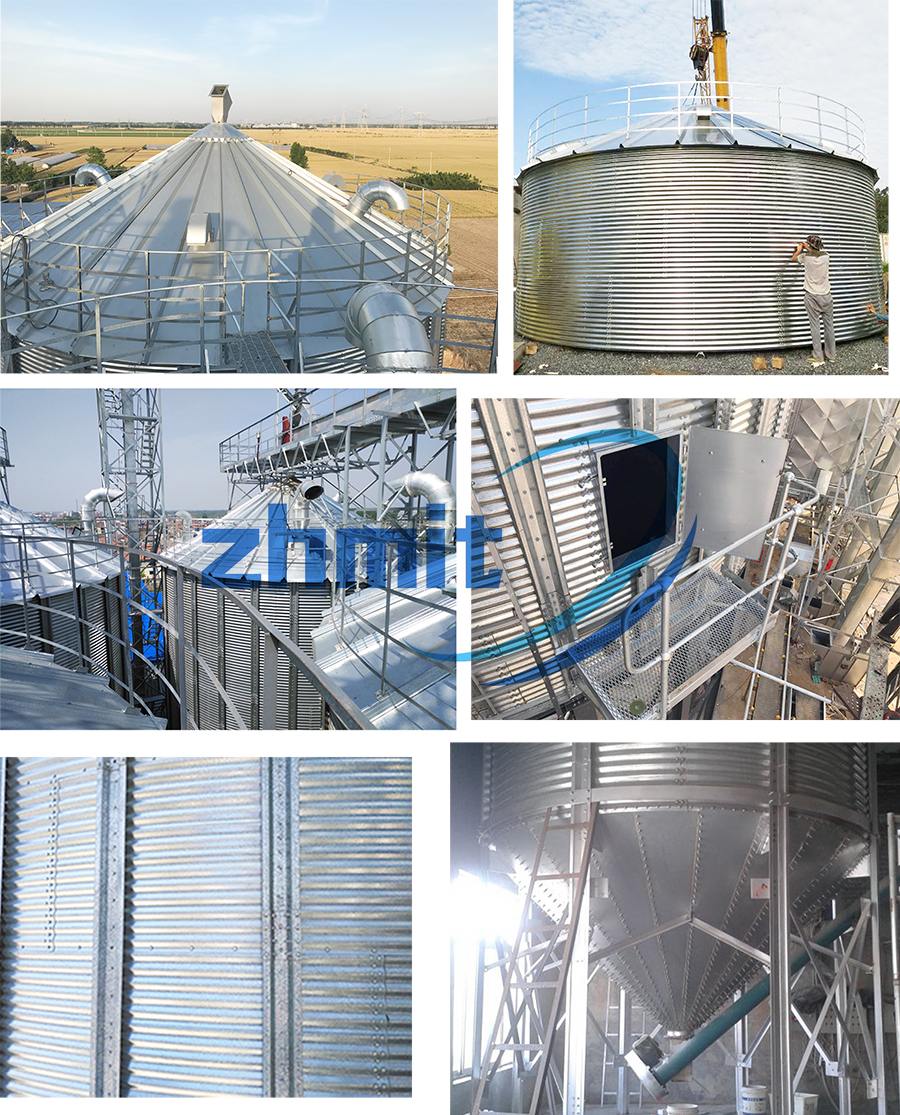 Hot-dip galvanized grain storage silo chicken feed silo barley corn seed grain storage feed silo 50 tons for sale