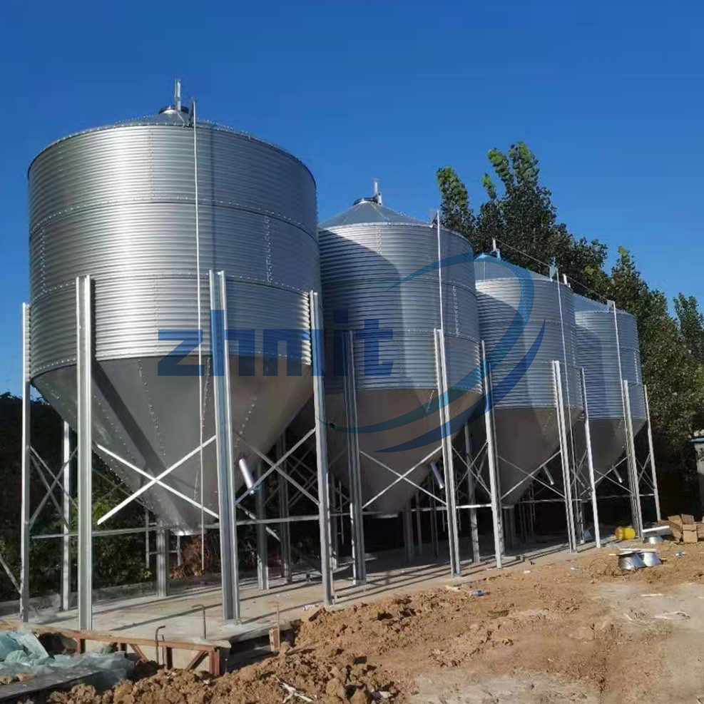 Hot-dip galvanized grain storage silo chicken feed silo barley corn seed grain storage feed silo 50 tons for sale