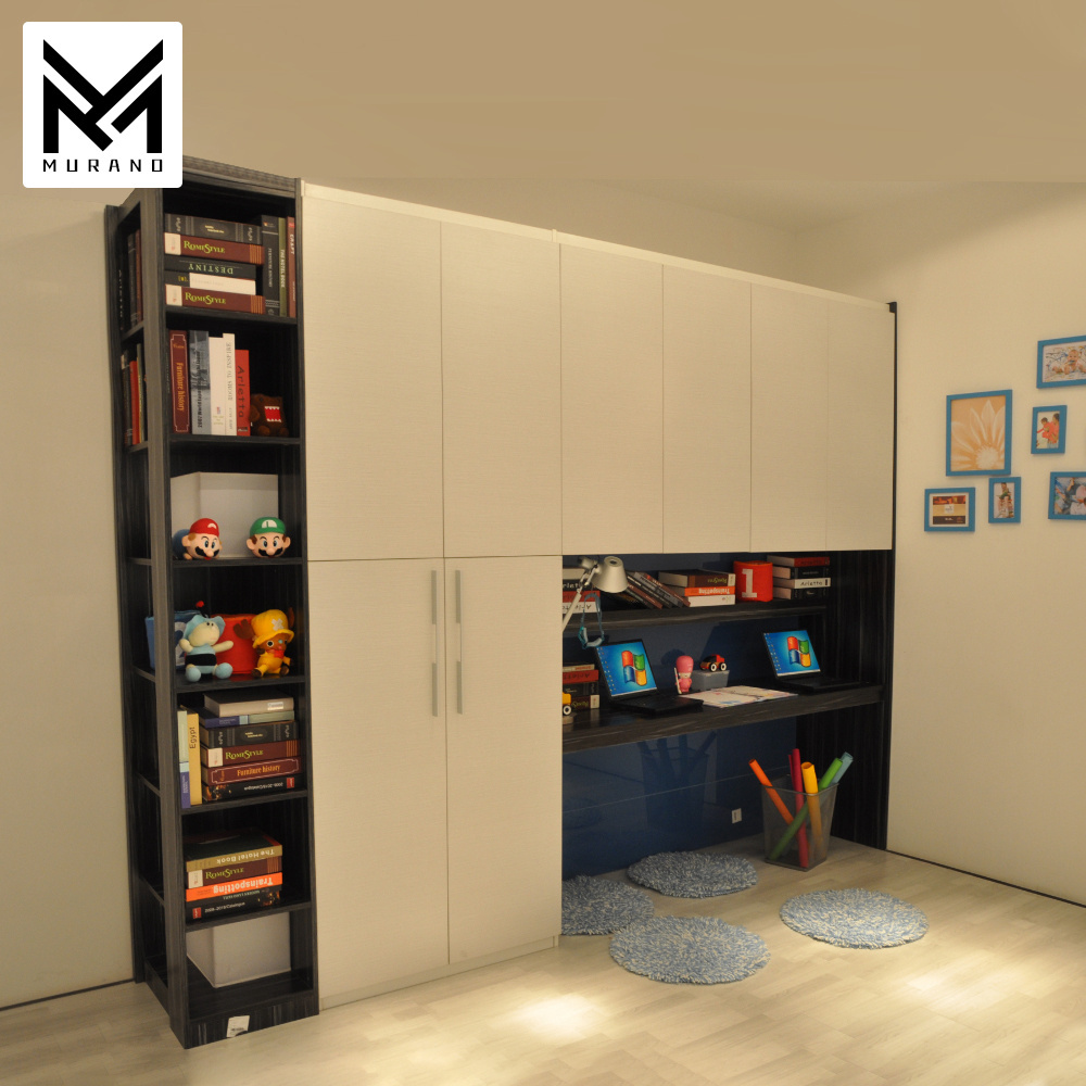 New Design PVC Material Wooden Wardrobe Modern Style Swing Door Closet Wardrobe With Book Shelf