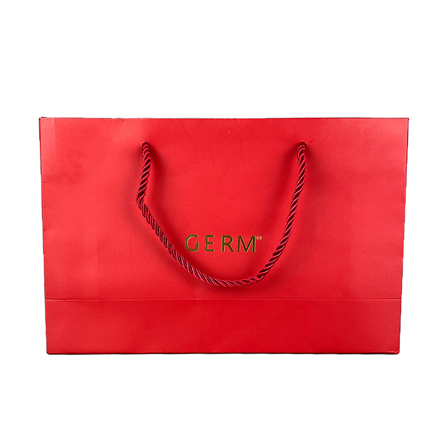 Custom Reusable Paper Gift Bag Red Color Twisted Rope Perfume Paper Bags