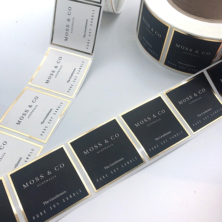 Custom Square Sticker Label With Gilded Edge Stamping Logo Vinyl Sticker