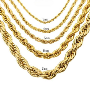 Factory Wholesale High Quality Cheap 18K Gold Silver Necklace Chain Jewelry Stainless Steel 3-7mm Rope Chain For Pendant