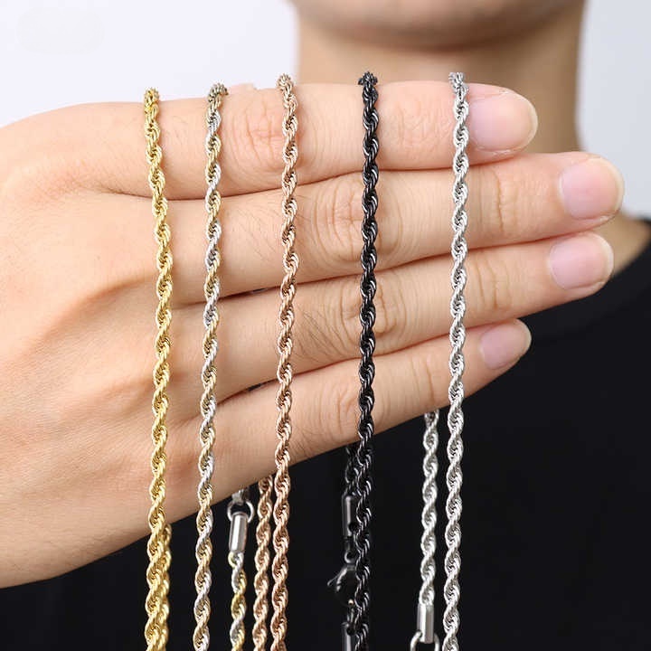 Factory Wholesale High Quality Cheap 18K Gold Silver Necklace Chain Jewelry Stainless Steel 3-7mm Rope Chain For Pendant