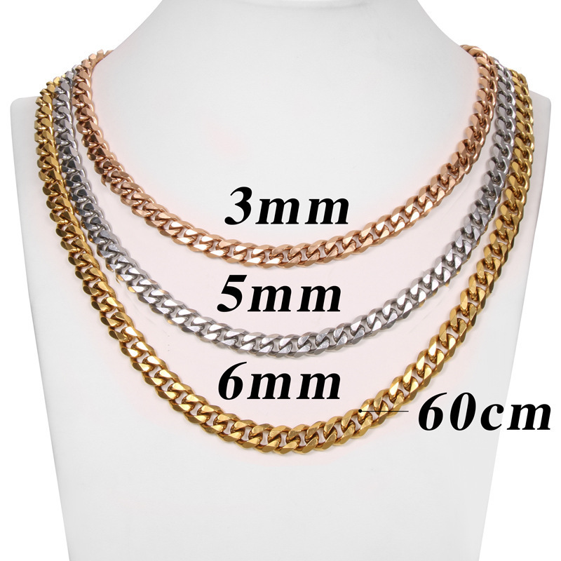 Hip Hop Cuban Chain Necklace Fashion Jewelry Popular 18K Gold Plated Minimalist Snake Bone Chain Titanium Steel Men Women Street