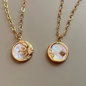 Waterproof Jewelry Gold Plated 18k Sun Moon Pendant Necklaces Collar Acero Inoxidable Stainless Steel Necklaces For Women