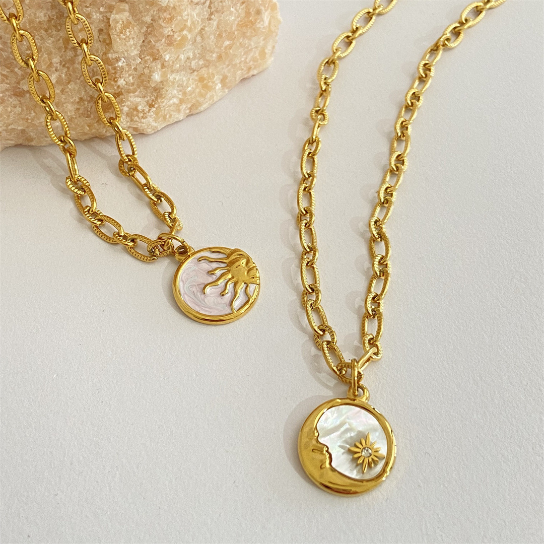 Waterproof Jewelry Gold Plated 18k Sun Moon Pendant Necklaces Collar Acero Inoxidable Stainless Steel Necklaces For Women