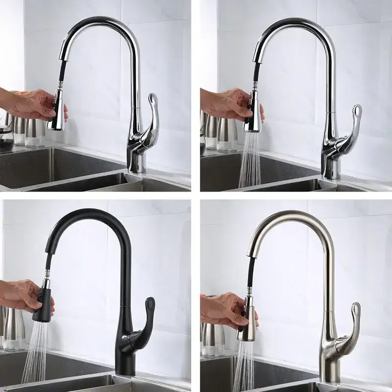 360 Swivel Modern Commercial Pull Down Sprayer Mixer Tap Multi-Function Stainless Steel High Arc Kitchen Sink Faucet