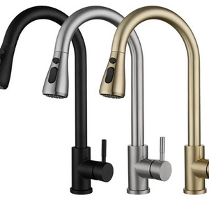 Hot sale Sink Sprayer Brushed Nickel Stainless Steel Pull-Out Long Neck faucets tap single hole pull out kitchen faucet