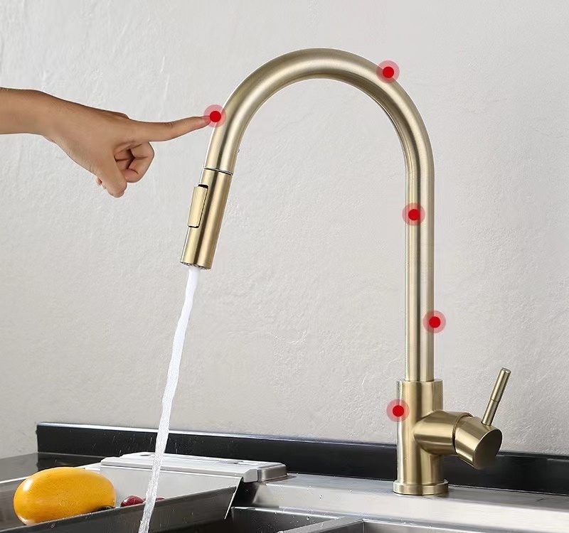 Hot sale  luxury Smart Touch Sensor kitchen faucet  Gold pull out kitchen faucets cold and hot Kitchen Sink mixers taps