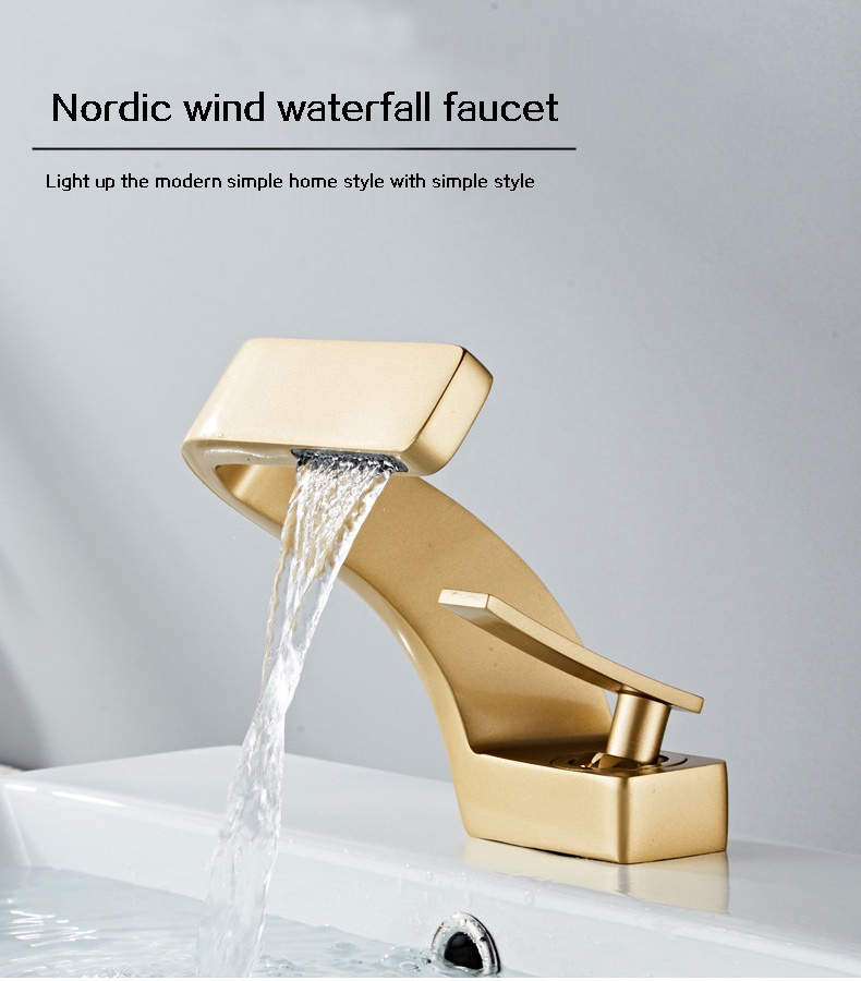 Newest design Bathroom Sink Waterfall Faucet, Brass Single Handle Hot and Cold Water faucet Grifo