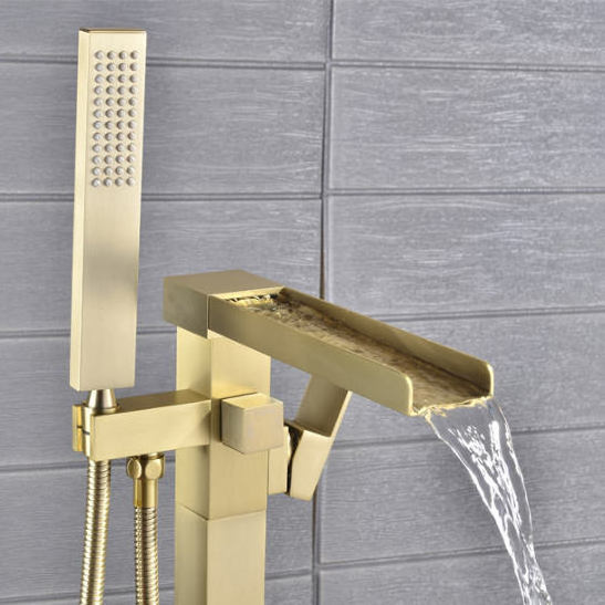 Hot sale Square floor standing waterfall mixer tap freestanding bathtub rainfall shower faucet gold  rose gold  bathroom tap