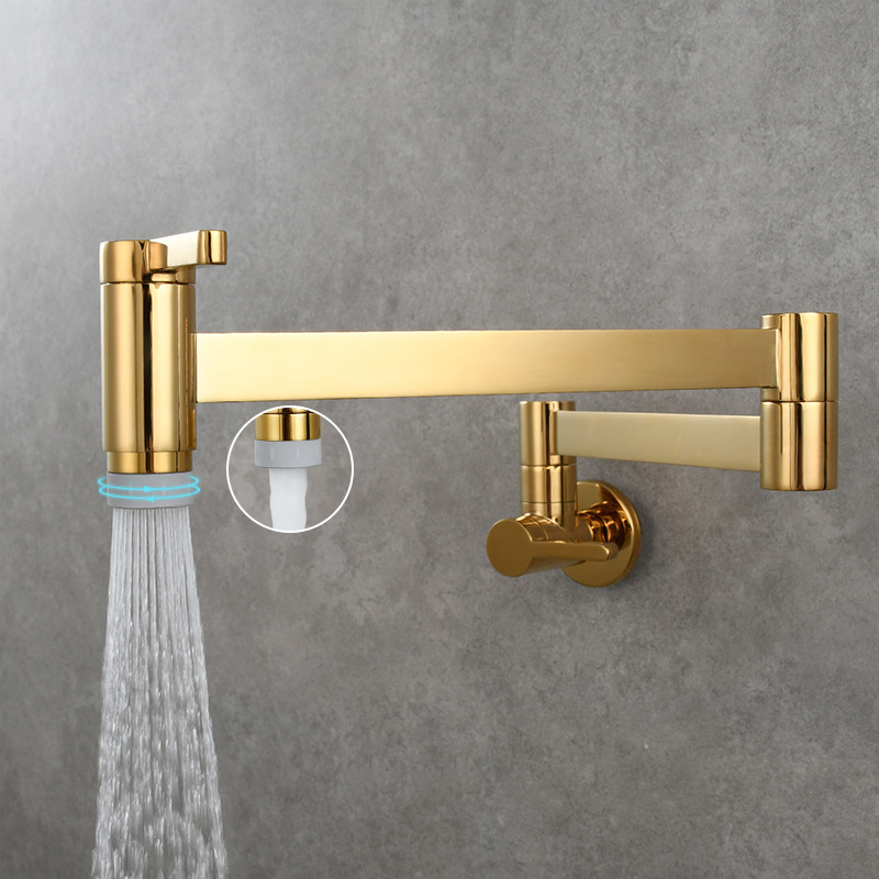 Wholesale Brass Dual handle 360 Swivel wall mounted sink water Square tube tap pot filler Extension folding Double outlet faucet