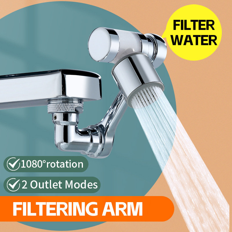 New Universal 1080 Degree Rotation Extender All Brass Filter Faucets Adaptor Flexible 2 Outlet Modes Filter Robotic Arm