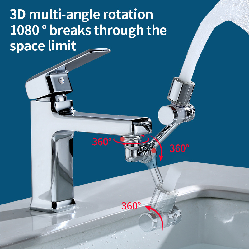 New Universal 1080 Degree Rotation Extender All Brass Filter Faucets Adaptor Flexible 2 Outlet Modes Filter Robotic Arm