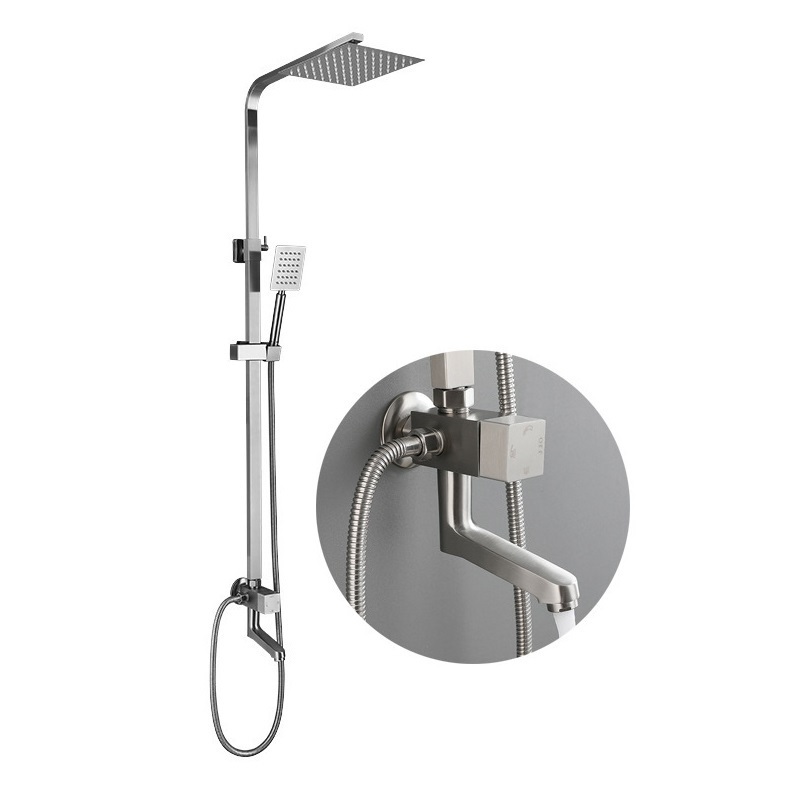 Brushed 304 stainless steel outdoor shower column set freestanding garden swimming pool rain portable outdoor shower