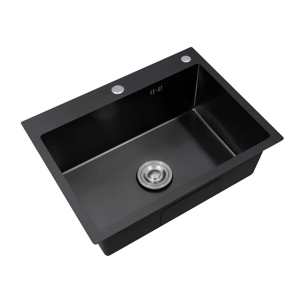 60*45cm Custom High-Quality Thickening Single Bowl Square Black Nano Manual 304 201 Stainless Steel Basin Handmade Kitchen Sink