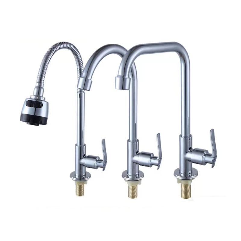 South America Hot Sales Zinc Alloy Single Handle Chrome Plated Kitchen Faucet Single Cold Tap Brass Core Deck Mounted Faucets