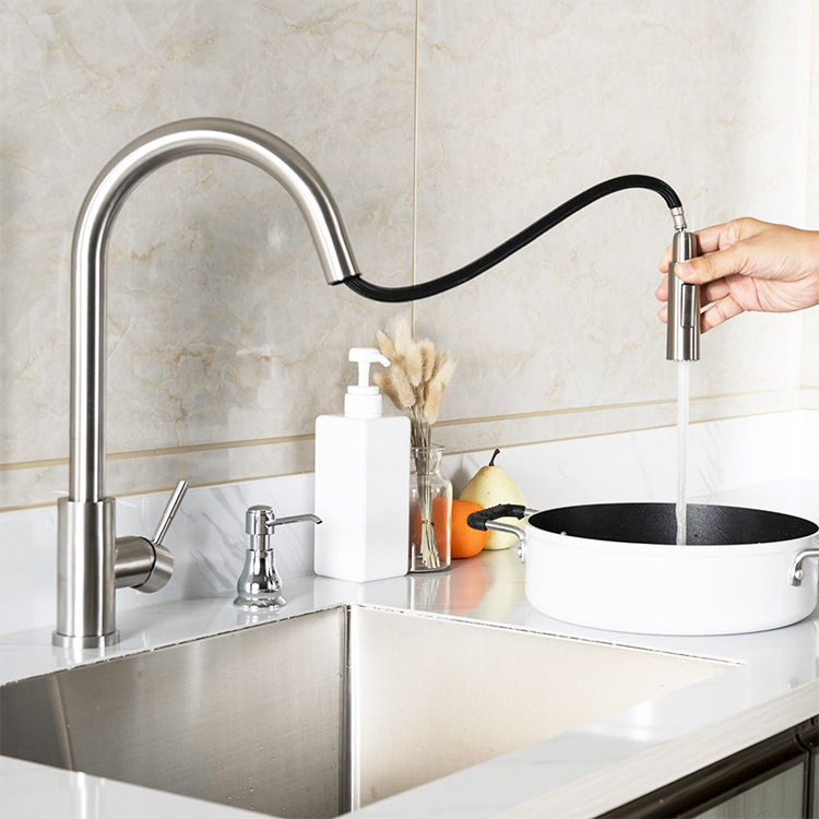 SUS304 UPC Pull Down Anti-fingerprint Factory Kitchen gooseneck single handle sink mixer sink tap kitchen faucet