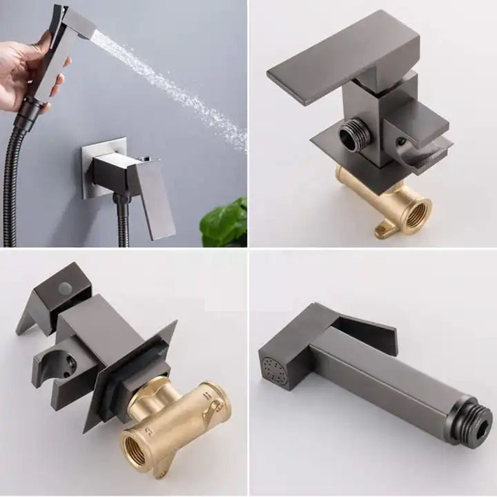 Brushed gun grey muslim shower bidet wall mounted toilet bidet seat faucet cold&hot spray shower shattaf WC sprayer set