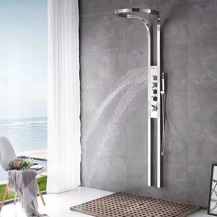 Tiktok Hot Sale Round Design Rainfall Waterfall Shower Column Black Brushed Silver Wall Mounted Sprinkler Shower System Panel