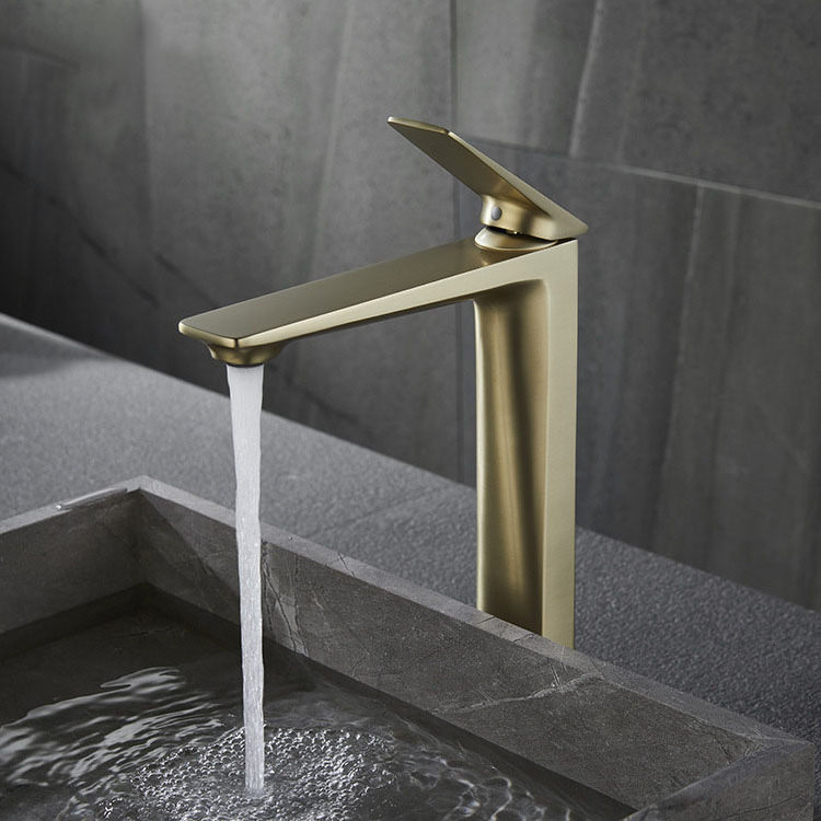 Modern Nice Satin Brushed Gold Gun Grey Bathroom Deck Mounted faucets Brass Water Lavatory Basin Faucet for Bathroom