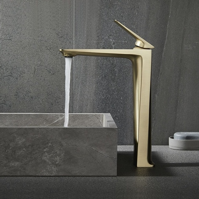 Modern Nice Satin Brushed Gold Gun Grey Bathroom Deck Mounted faucets Brass Water Lavatory Basin Faucet for Bathroom