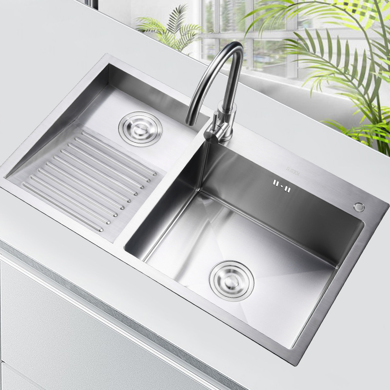 Laundry pool household 304 stainless steel thickening brushed single bowl kitchen sink with washboard large handmade single sink