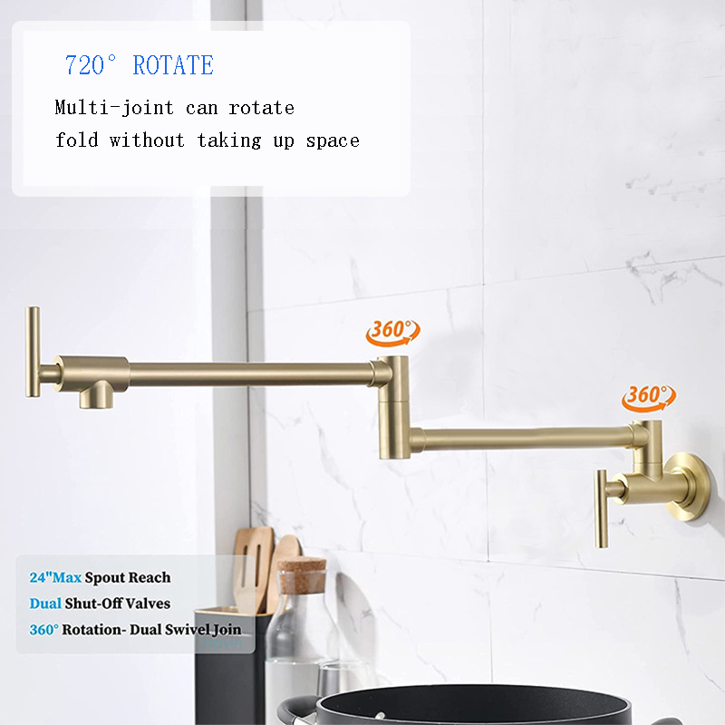 Wholesale High Quality Wall Mounted Rose Gold Pot Filler Faucet Tap flexible Double Joint Swing Arms Kitchen sink faucet